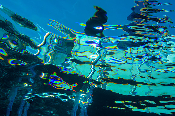 looking up at boat (stern) from 15 ft. down